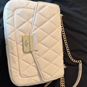 Kate Spade Ivory Quilted Shoulder Bag with Gold Chain